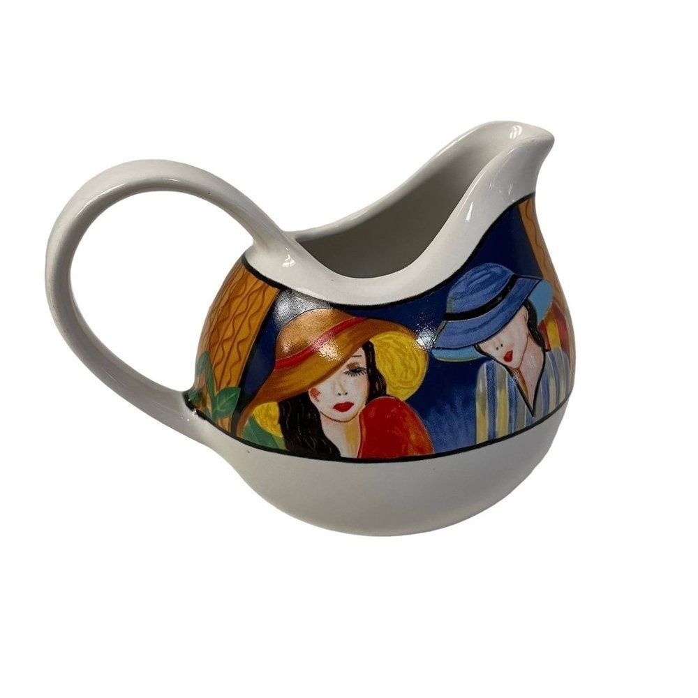 Furio Cafe Creamer Pitcher Unisex OS White Blue Women in Hats Ceramic 4914-12